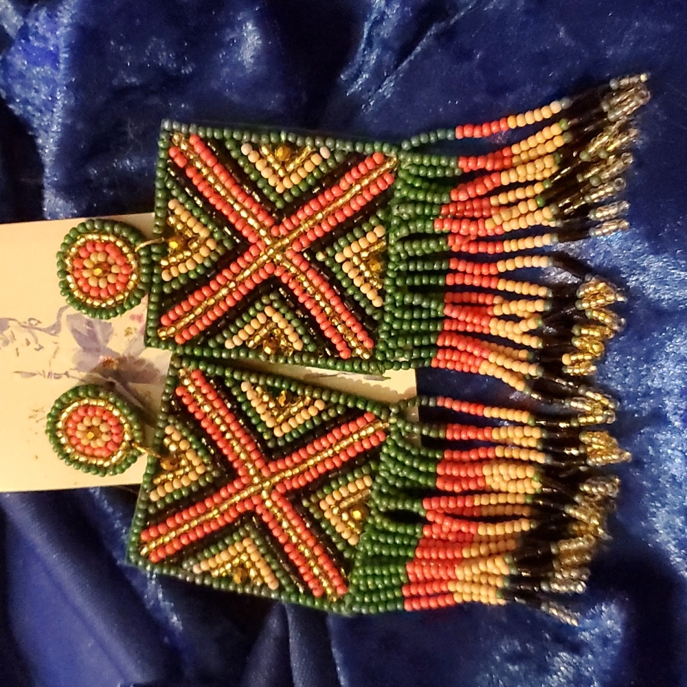Multi seed bead fringe earrings